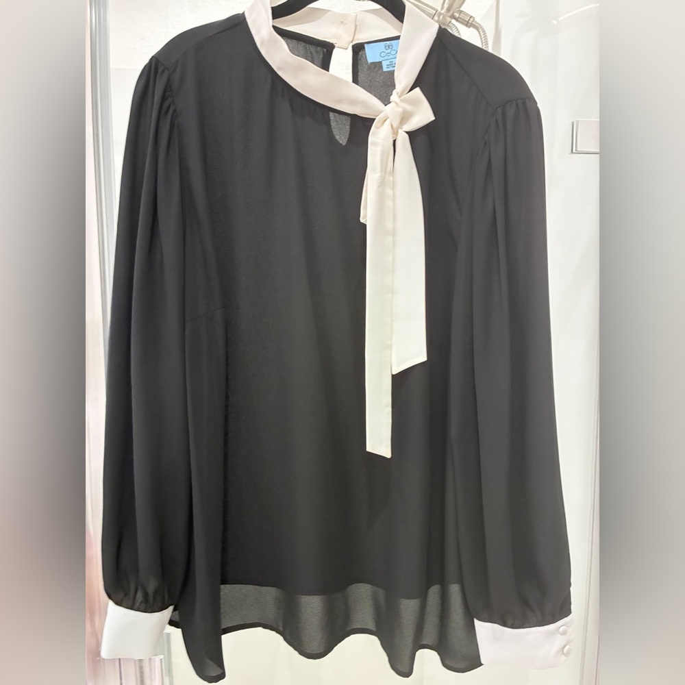 C&C California Black Blouse with Cream Bow